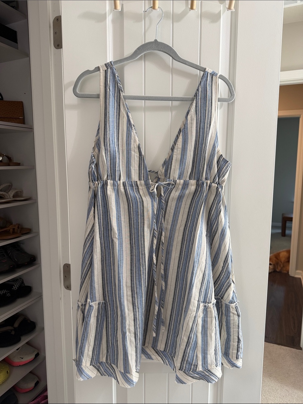 Blue & White Striped V-Neck Summer Dress